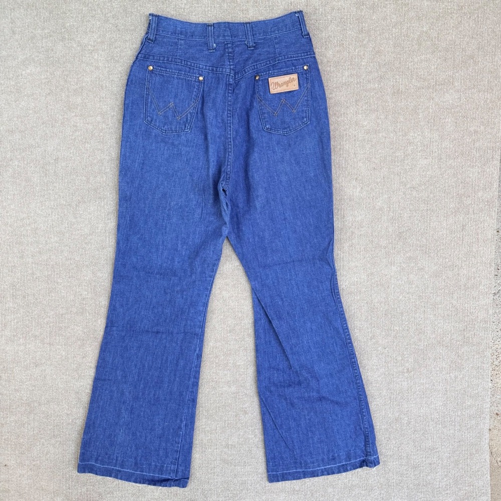 Vintage Wrangler High Waisted Flare Jeans Blue Made in USA Denim Size 14 26x31